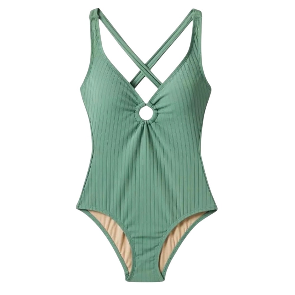 Kona Sol Strappy Sage Swimsuit Womens 8 M Cross Back Ribbed One Piece $40 NWT